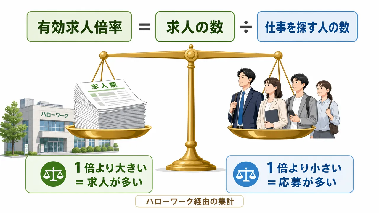有効求人倍率の定義を天秤で表した図