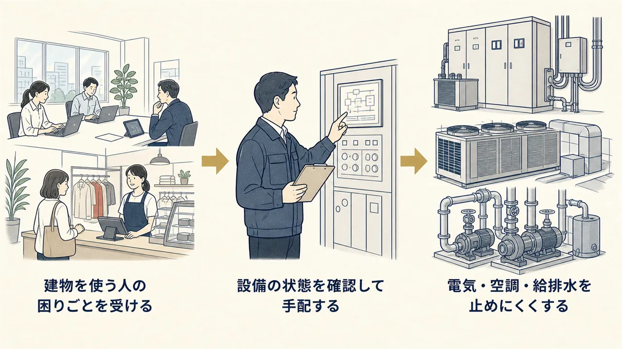 利用者の困りごとと建物設備の間で調整するビル設備管理