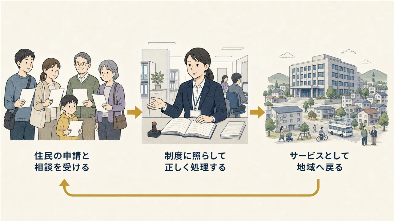 住民の申請から審査、地域へのサービス提供までの循環