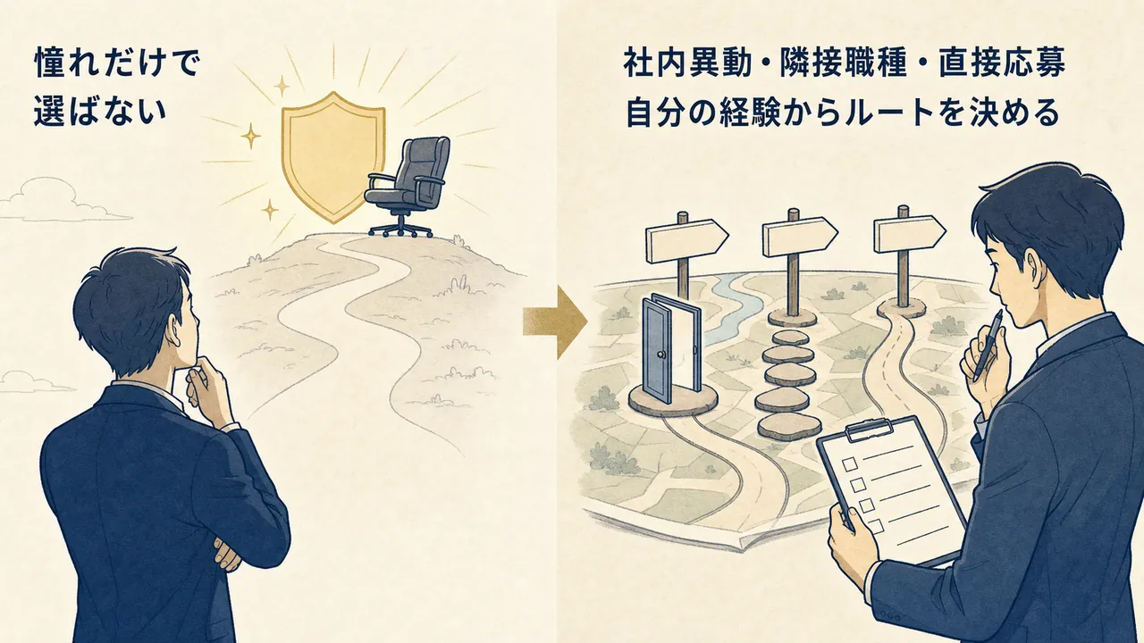 憧れだけで目指す場合と、3つのルートを比べて選ぶ場合の対比