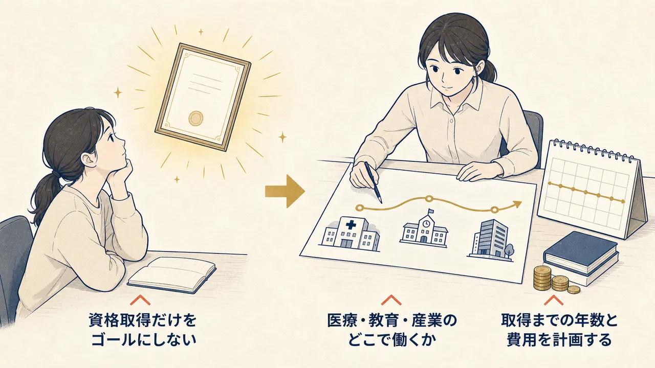 資格だけを見る場合と、領域・年数・費用まで計画して選ぶ場合の対比