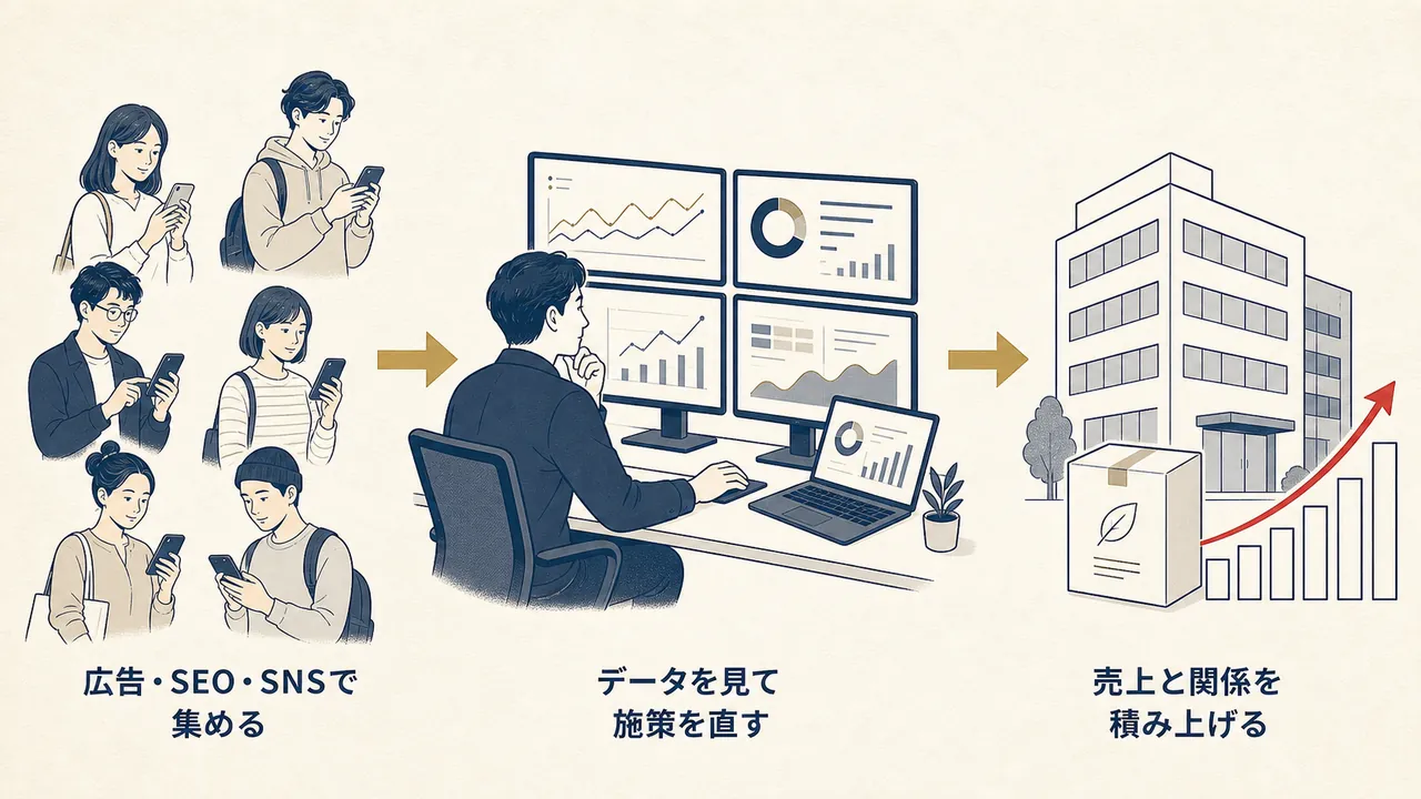 広告・SEO・SNSでの集客から、データでの改善、売上への貢献までの流れ