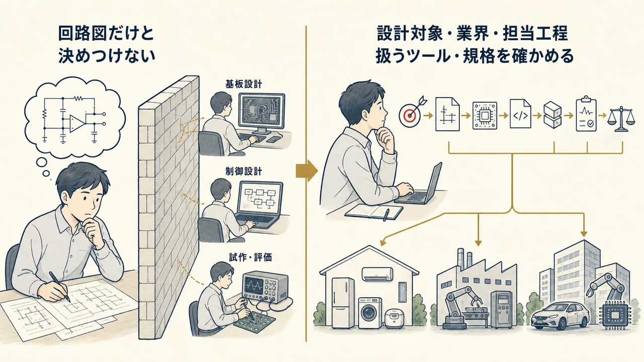 給与だけで選ぶ場合と、担当工程・評価体制・規格対応・量産支援まで確かめて選ぶ場合の対比