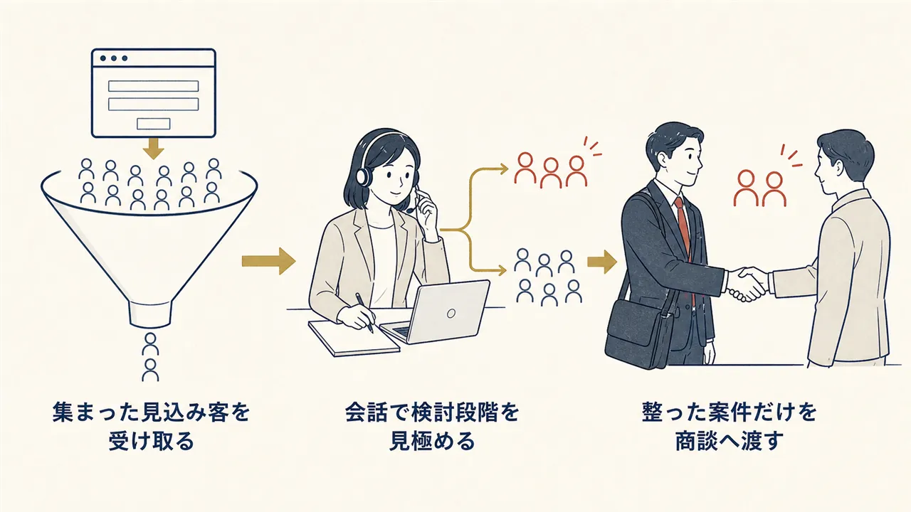見込み客の受け取りから見極め、商談への引き継ぎまでの流れ