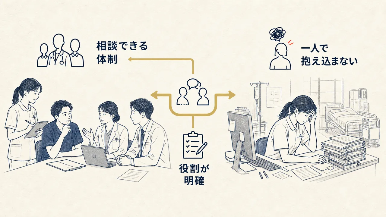 看護師が続けやすい相談体制と負荷が集中する環境の違い