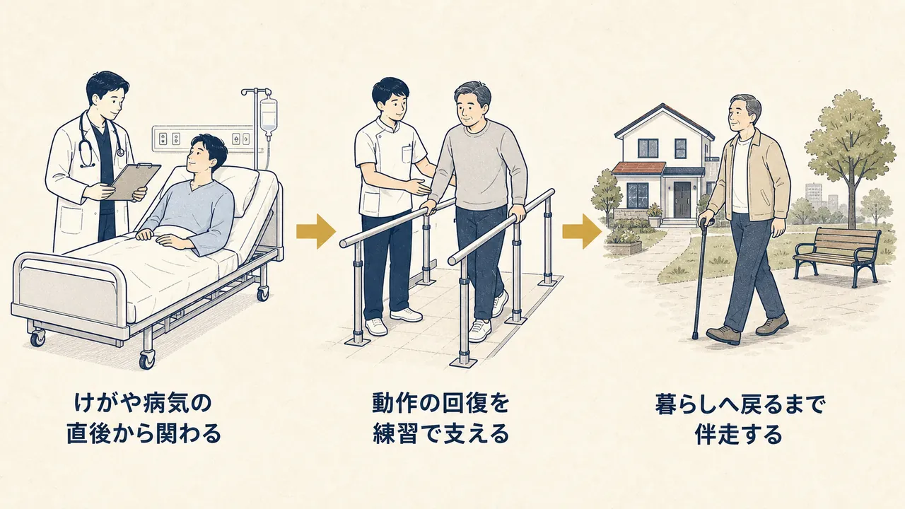 治療の直後から日常生活へ戻るまで、動作の回復を支える流れ