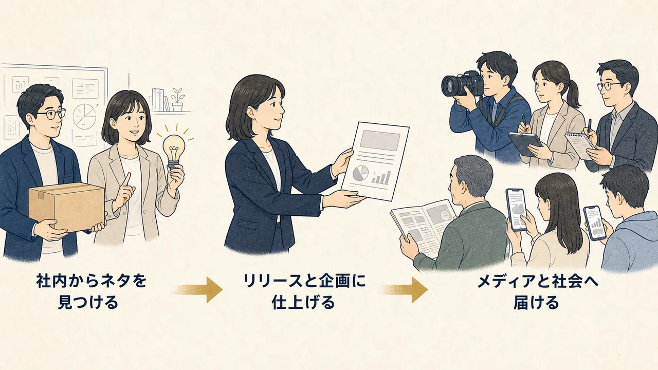 社内のネタ探しからリリース作成、メディアと社会への発信までの流れ