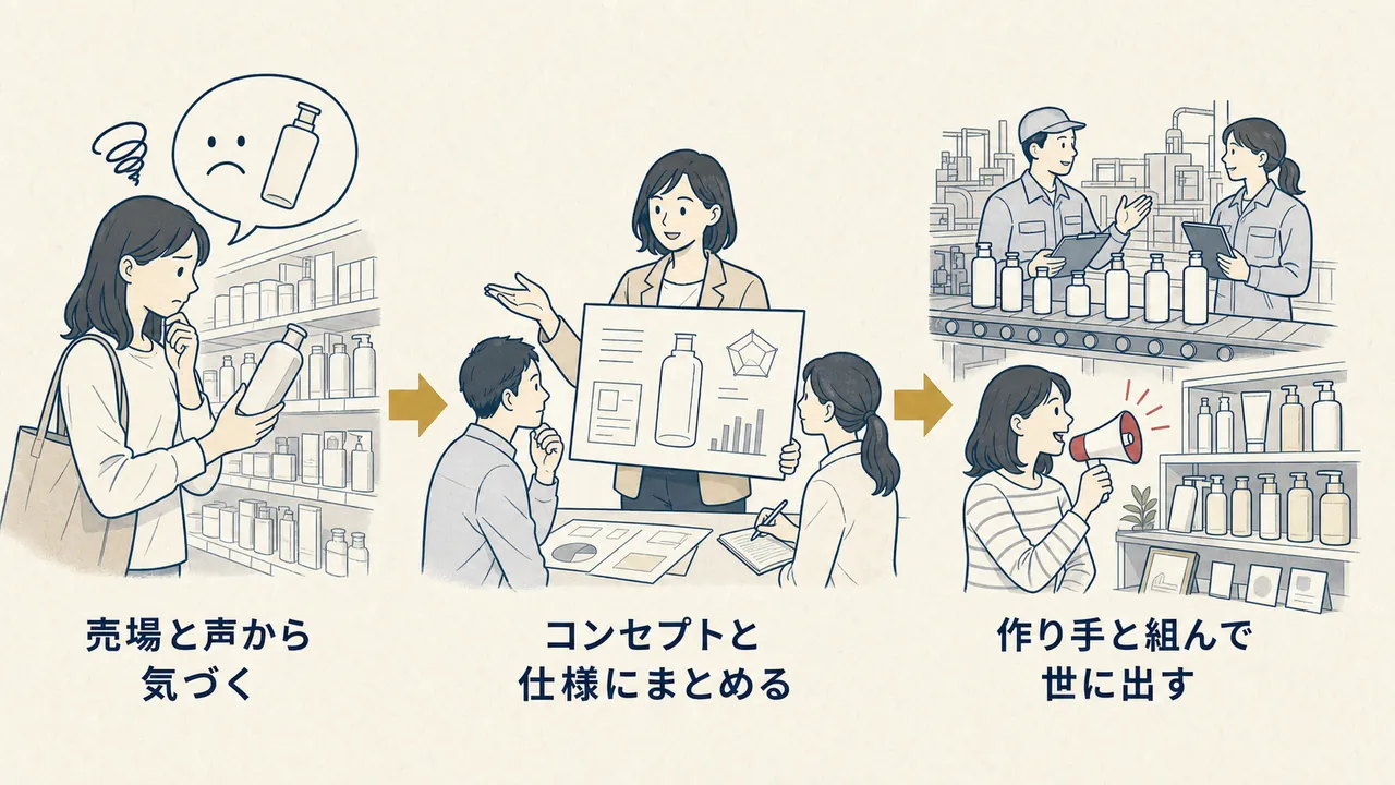 売場の気づきからコンセプトづくり、生産・販促との連携までの流れ