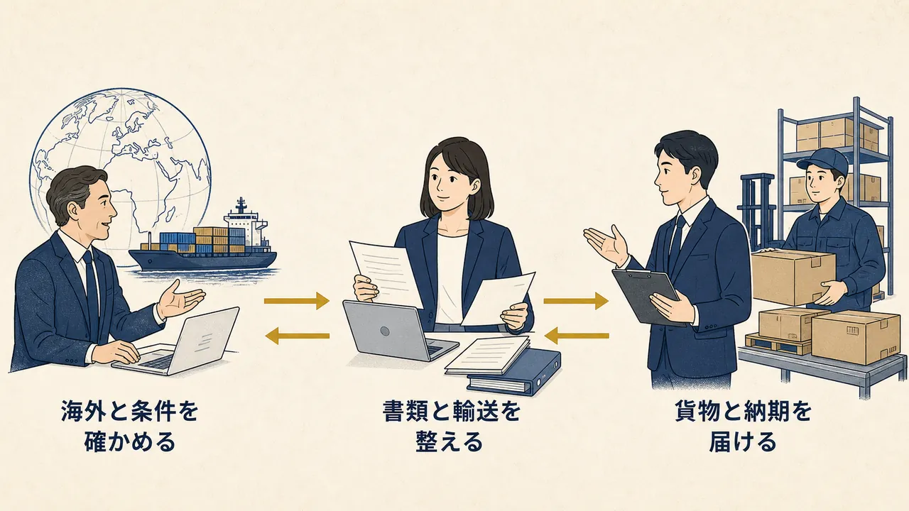 海外との条件確認から書類・輸送の手配、国内への納品までの流れ