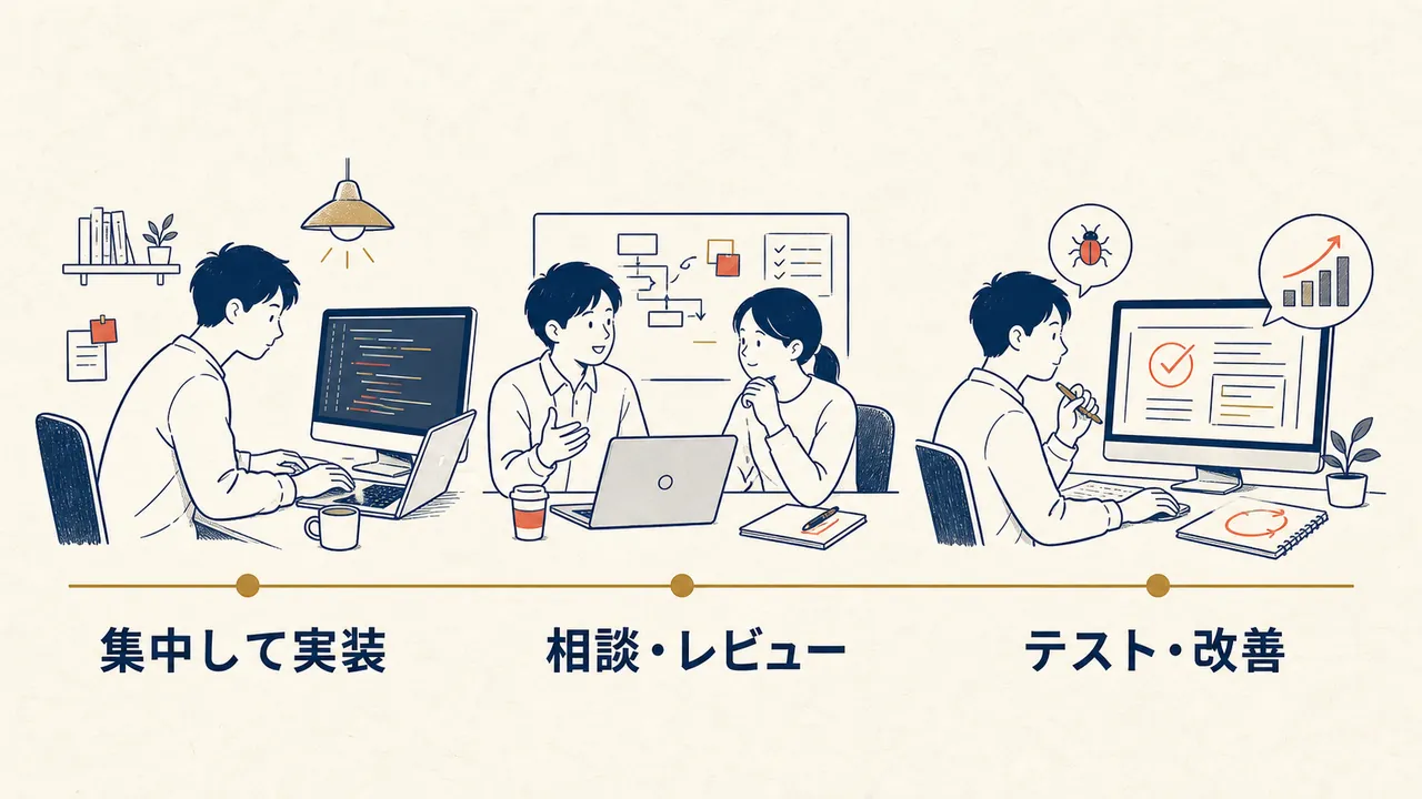 実装、相談とレビュー、テストと改善というWebエンジニアの働き方の違い