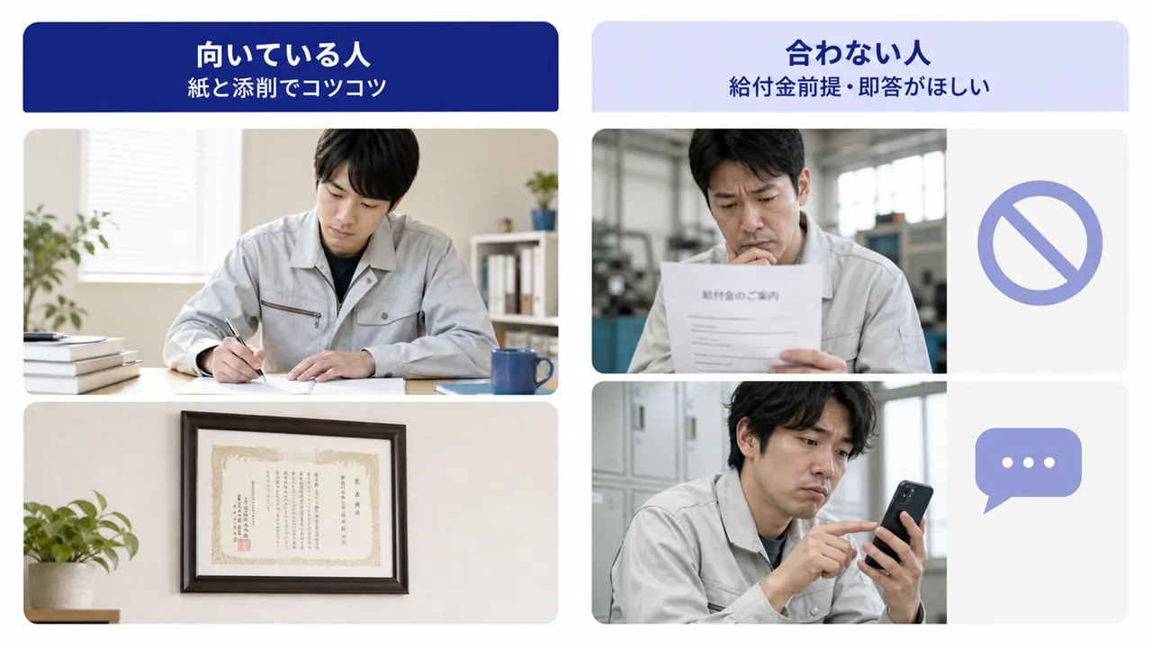 紙と添削が合う人と給付金前提・即答重視の人の対比