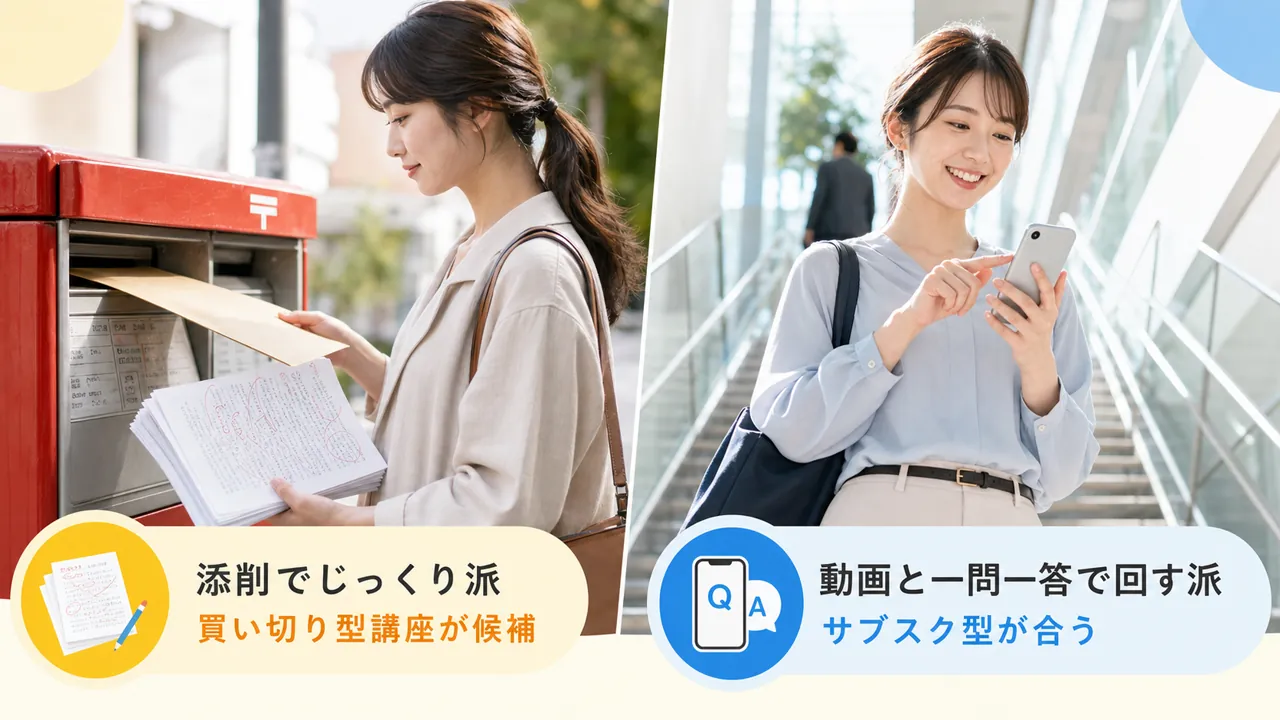 添削答案を郵送する人とスマホで一問一答を回す人の対比