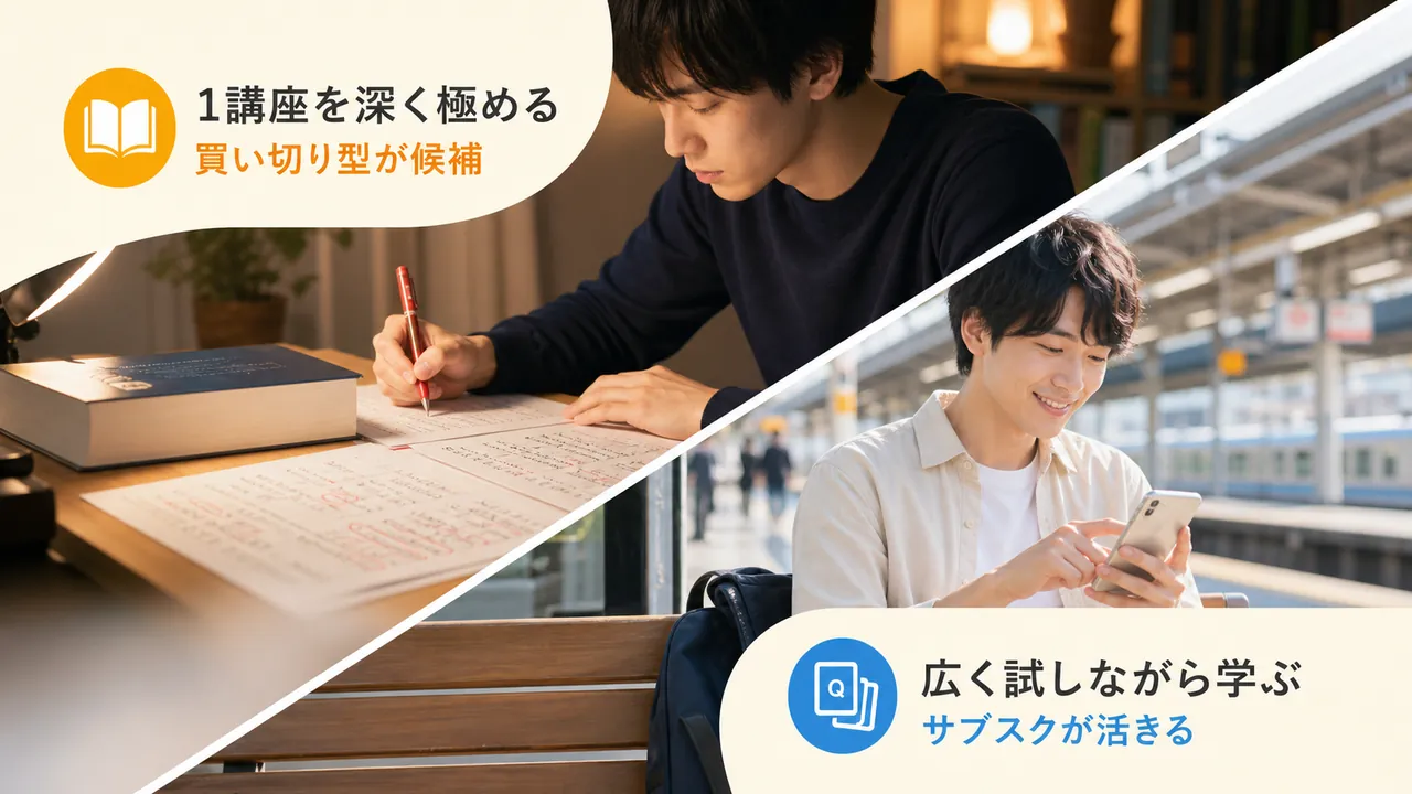 1冊を深く学ぶスタイルとスマホで広く試すスタイルの対比