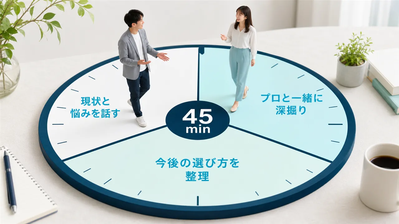 45分の体験が現状・深掘り・今後の整理の順に進む構図