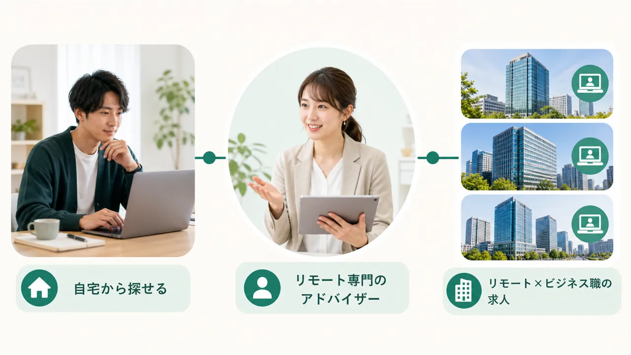自宅で働きたい人とリモート求人をアドバイザーがつなぐ構図
