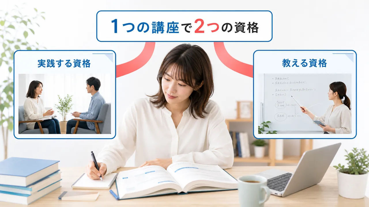 1つの講座から実践する資格と教える資格の2つへ広がる構図