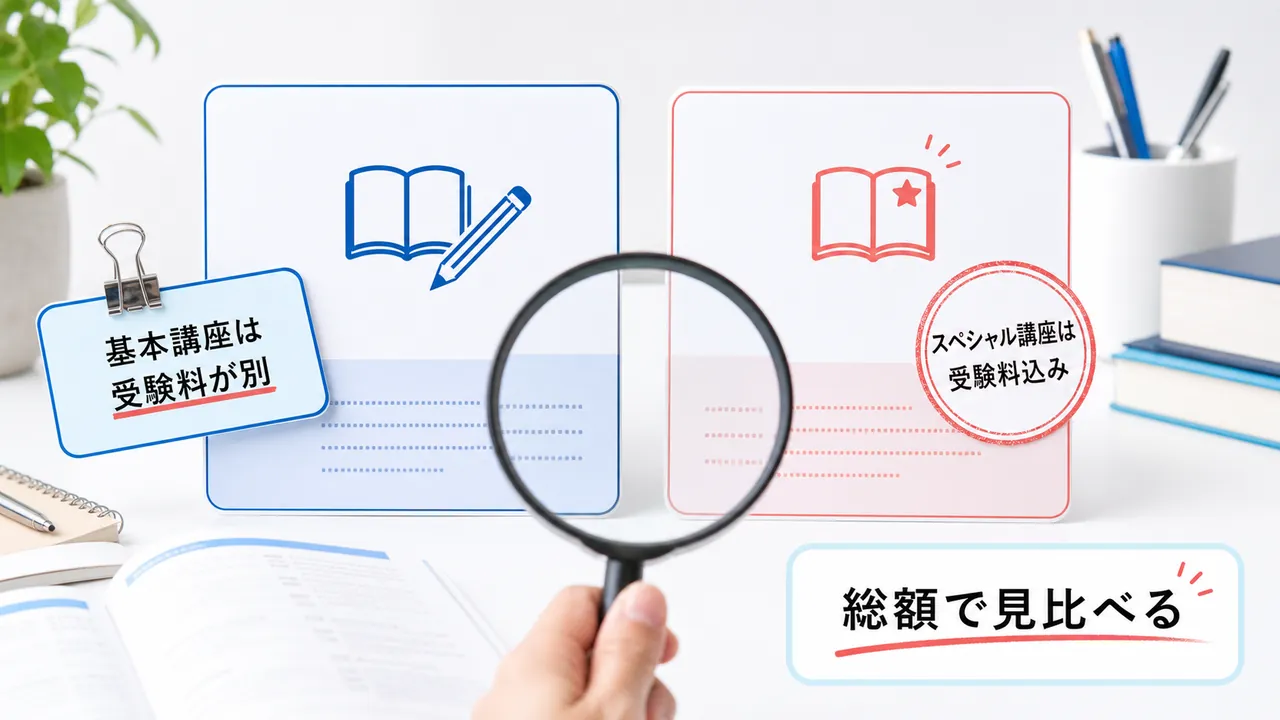 受験料が別の基本講座と受験料込みのスペシャル講座の比較