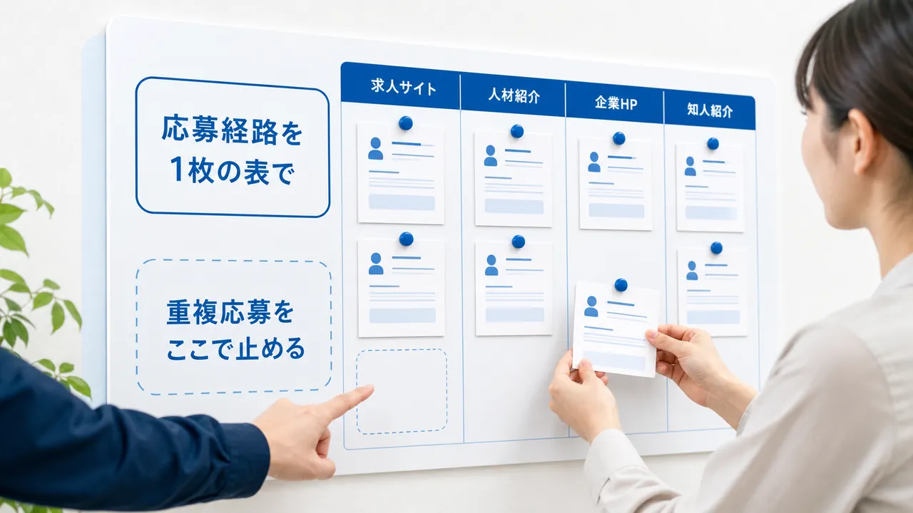 応募経路を1枚のボードで管理する構図