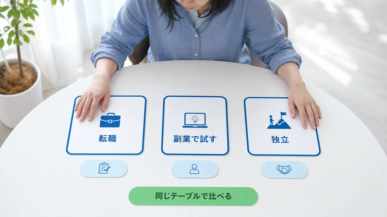 転職・副業・独立を同じテーブルで比較する構図