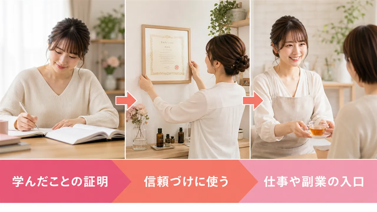 学ぶ、証明を掲げる、信頼して迎えるの3段階の流れ