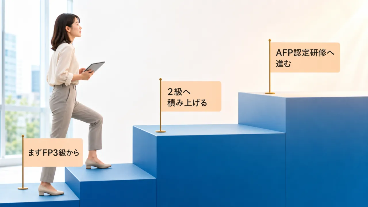 FP3級から2級、AFP認定研修へ階段状に積み上がる学習ルート