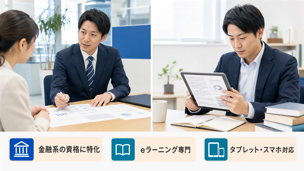 金融の相談デスクの実務とタブレットでのeラーニング学習をつなぐ構図