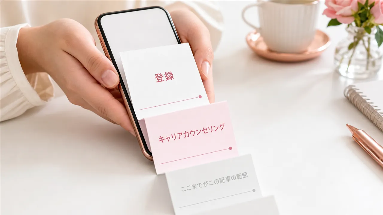 登録とカウンセリングの2ステップだけが明るく示された構図