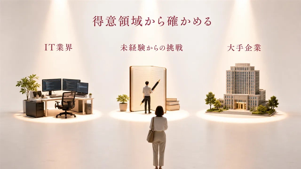 IT・未経験・大手という3つの得意領域を照らす構図