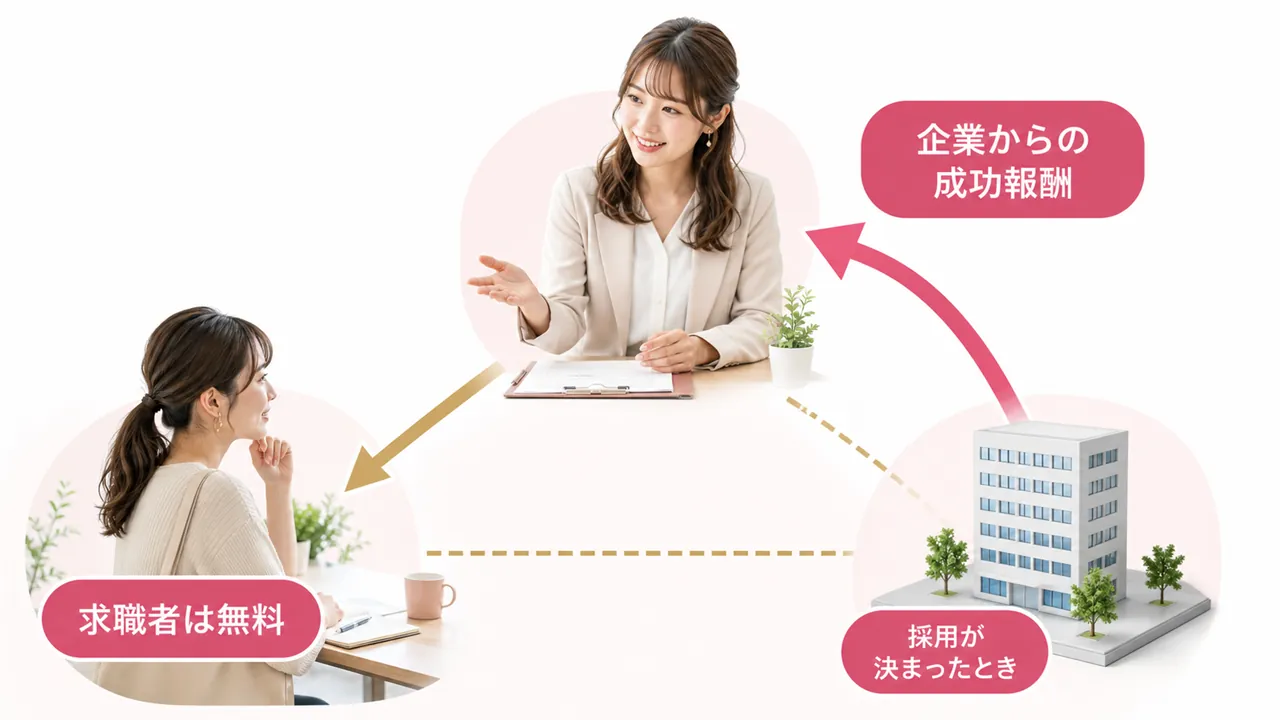 企業からの成功報酬で運営され、求職者は無料で使える三角構造